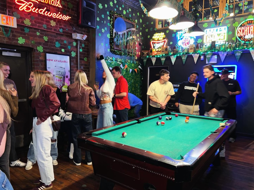 Pool table and friends at the pub